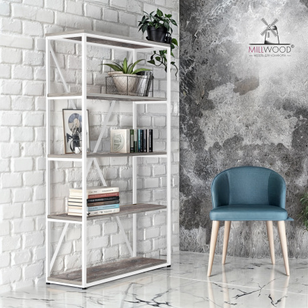 Стеллаж Лофт СН-1, ЛДСП Сосна пасадена / Металлокаркас Белый Стеллаж Лофт СН-1, ЛДСП Сосна пасадена / Металлокаркас Белый