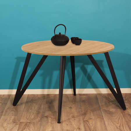 Стол Женева 2 (D1000) 18мм, ЛДСП Дуб золотой крафт / Металлокаркас Черный