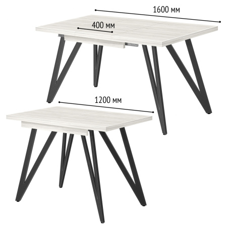 Стол раздвижной Женева 3 (1200/1600х800), ЛДСП Дуб белый крафт / Металлокаркас Графит