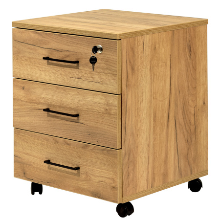 Тумба офисная подкатная с замком, ЛДСП Дуб золотой крафт