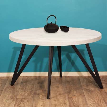 Стол Женева 2 (D1200) 36мм, ЛДСП Дуб белый крафт / Металлокаркас Черный