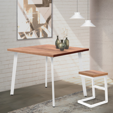 Стол Шанхай (1000х1000), ЛДСП Дуб табачный крафт / Металлокаркас Белый