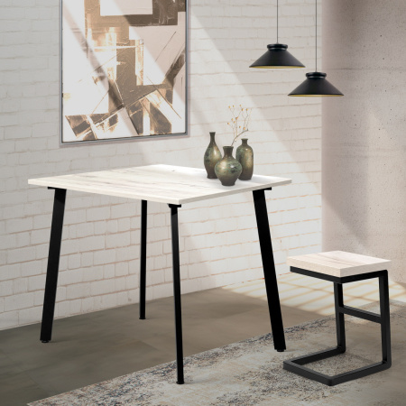 Стол Шанхай (900х900) 18мм, ЛДСП Дуб белый крафт / Металлокаркас Графит