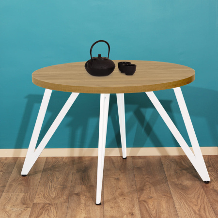 Стол Женева 2 (D1100), ЛДСП Дуб золотой крафт / Металлокаркас Белый