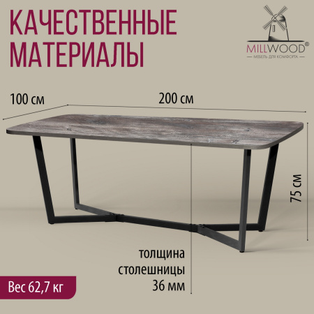 Стол Мюнхен (2000х1000), ЛДСП Сосна пасадена / Металлокаркас Графит Стол Мюнхен (2000х1000), ЛДСП Сосна пасадена / Металлокаркас Графит
