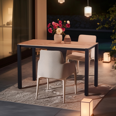 Стол Сеул Керамогранит (1200х600), Керамогранит Дерево Вуд 3 / Металлокаркас Черный