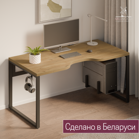 Стол Каир 2 с держателем для системного блока 1400х800 ЛДСП Дуб золотой крафт / Металлокаркас Черный