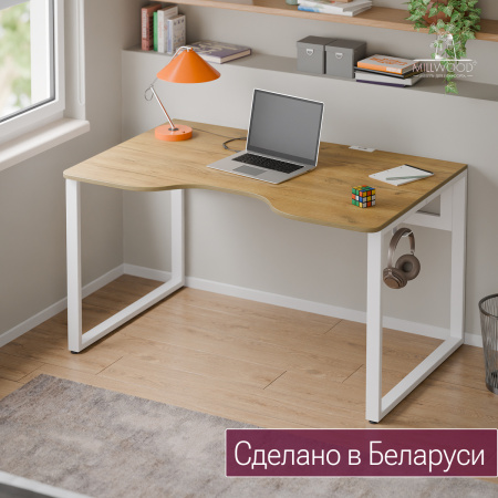 Стол Каир 1 с вырезом (1300х850), ЛДСП Дуб золотой крафт / Металлокаркас Белый