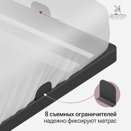 Кровать двуспальная Афина с RGB-подсветкой C изголовьем (2000х1800), Металлокаркас Черный 