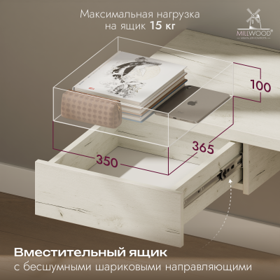 Стол консольный Берген (1200x500), ЛДСП Дуб белый крафт \ Металлокаркас Черный