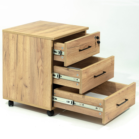 Тумба офисная подкатная с замком, ЛДСП Дуб золотой крафт