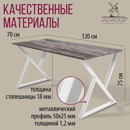 Стол Дели (1200х700) 18мм, ЛДСП Сосная пасадена / Металлокаркас Белый Стол Дели (1200х700) 18мм, ЛДСП Сосная пасадена / Металлокаркас Белый
