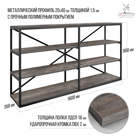Стеллаж Лофт OR-1, ЛДСП Сосна пасадена / Металлокаркас Черный
