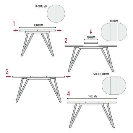 Стол раздвижной Женева 3 (D1000/1400х1000), ЛДСП Белый / Металлокаркас Графит Стол раздвижной Женева 3 (D1000/1400х1000), ЛДСП Белый / Металлокаркас Графит