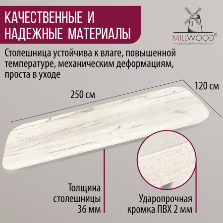 Столешница закругленная 2500х1200х36, ЛДСП Дуб белый крафт