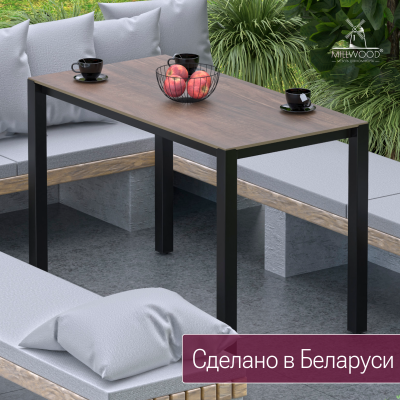 Стол Сеул Керамогранит (1200х600), Дерево Вуд 4 \ Металлокаркас Черный