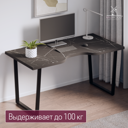 Столешница с вырезом 1600х800х36, ЛДСП Мрамор Неро \ Металлокаркас Черный