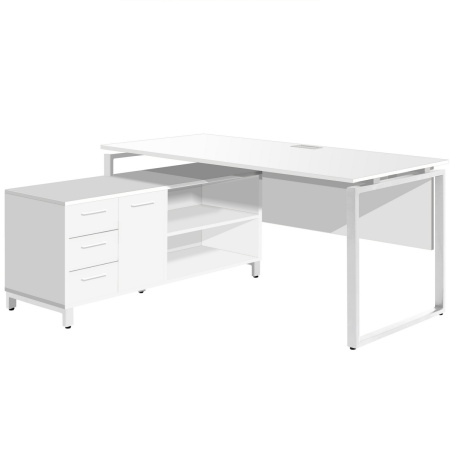 Стол руководителя Олесунн 2 с тумбой левой, ЛДСП Белый / Металлокаркас Белый Стол руководителя Олесунн 2 с тумбой левой, ЛДСП Белый / Металлокаркас Белый