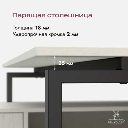 Стол руководителя Олесунн, ЛДСП Дуб белый крафт \ Металлокаркас Черный
