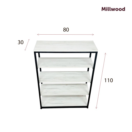 Стеллаж Лофт СН-5 (800х300х1100мм), ЛДСП Дуб белый крафт / Металлокаркас Черный