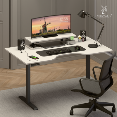 Стол подъемный Лайт с вырезом (1400x800) ЛДСП Белый \ Металлокаркас Черный