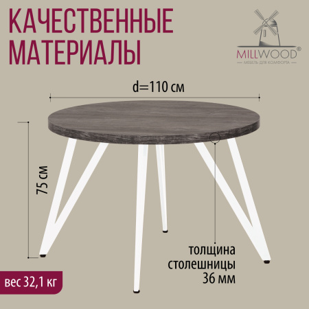 Стол Женева 2 (D1100), ЛДСП Сосна пасадена / Металлокаркас Белый