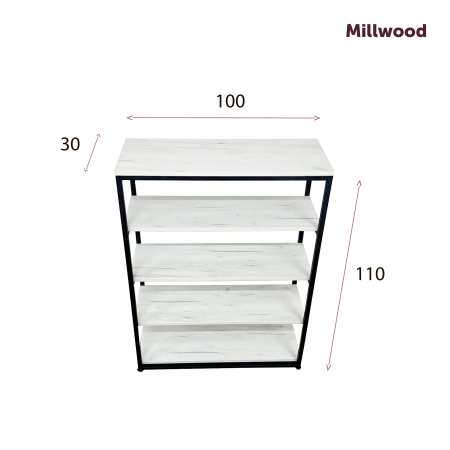 Стеллаж Лофт СН-5 (1000х300х1100мм), ЛДСП Дуб белый крафт / Металлокаркас Черный