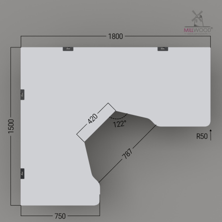 Стол угловой Турин 1500х1800 Белый / Металлокаркас Чёрный
