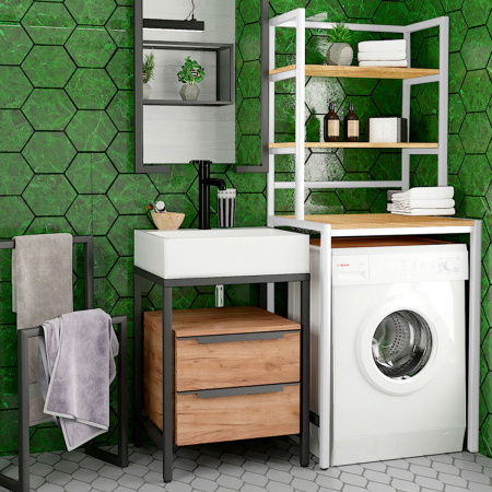 Стойка для стиральной машины Венеция 1, ЛДСП Дуб золотой крафт / Металлокаркас Белый