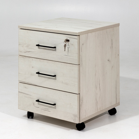 Тумба офисная подкатная с замком, ЛДСП Дуб белый крафт