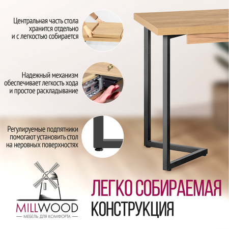 Стол раздвижной Лондон (1100/1500х700), ЛДСП Дуб золотой крафт / Металлокаркас Графит Стол раздвижной Лондон (1100/1500х700), ЛДСП Дуб золотой крафт / Металлокаркас Графит