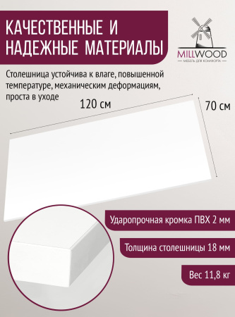 Столешница 1200х700х18, ЛДСП Белый