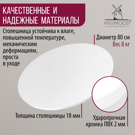 Столешница D800х18, ЛДСП Белый