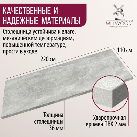 Столешница 2200х1100х36, ЛДСП Бетон