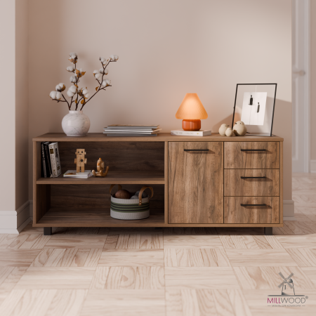 Тумба Олесунн правая, ЛДСП Дуб табачный крафт / Металлокаркас Черный