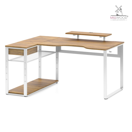 Стол Каир Угловой (1600х1200), ЛДСП Дуб золотой крафт / Металлокаркас Белый