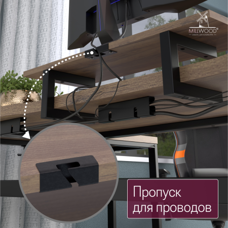 Стол угловой Каир с полкой (2000х1200), ЛДСП Дуб табачный крафт \ Металлокаркас Черный