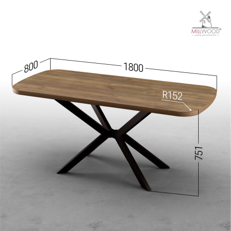 Стол Верона овальный (1800х800), ЛДСП Дуб табачный крафт \ Металлокаркас Черный