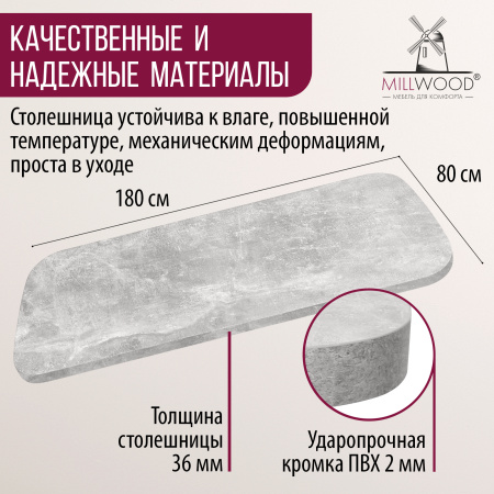 Столешница закругленная 1800х800х36, ЛДСП Бетон