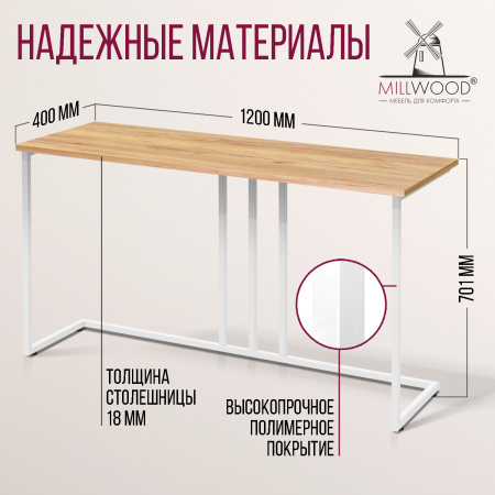 Стол-консоль Лиссабон 1, ЛДСП Дуб золотой крафт / Металлокаркас Белый