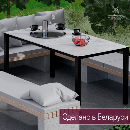 Стол Сеул Керамогранит (1600х800), Керамогранит Серый бетон / Металлокаркас Черный