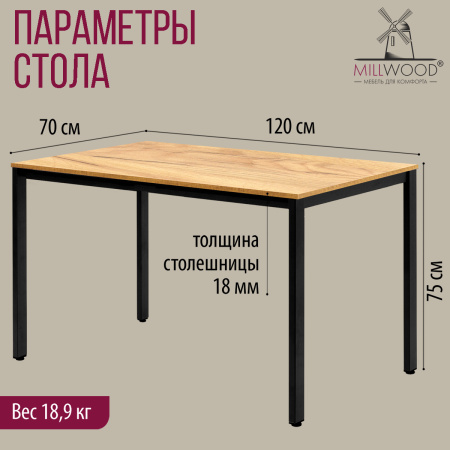 Стол Сеул (1200х700), ЛДСП Дуб золотой крафт / Металлокаркас Черный Стол Сеул (1200х700), ЛДСП Дуб золотой крафт / Металлокаркас Черный