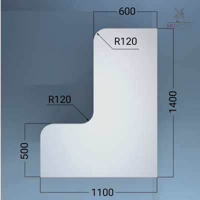 Столешница угловая 1400х1100, ЛДСП Белый Столешница угловая 1400х1100, ЛДСП Белый