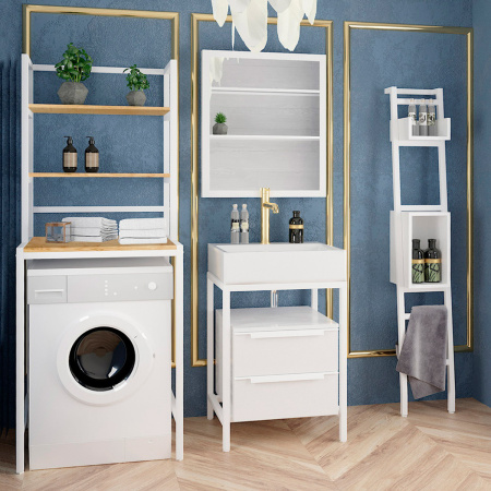 Стойка для стиральной машины Венеция 1, ЛДСП Дуб золотой крафт / Металлокаркас Белый