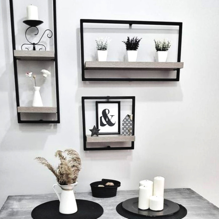 Полка навесная каркасная 300x150x300, ЛДСП Дуб белый крафт / Металлокаркас Графит