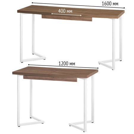 Стол раздвижной Лондон (1200/1600х800), ЛДСП Дуб табачный крафт / Металлокаркас Белый