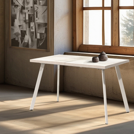 Стол Ванкувер раздвижной (1200/1520х700), ЛДСП Дуб белый крафт / Металлокаркас Белый