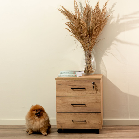 Тумба офисная подкатная с замком, ЛДСП Дуб золотой крафт