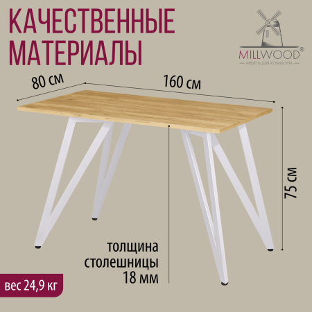 Стол Женева 2 (1600х800) 18мм, ЛДСП Дуб золотой крафт / Металлокаркас Белый