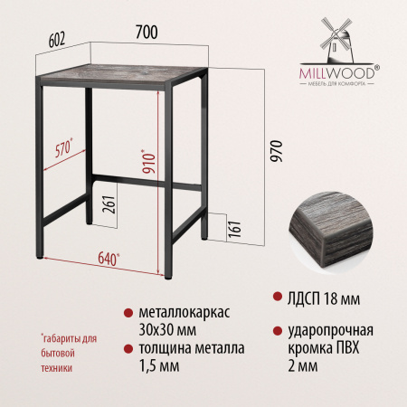 Стойка для стиральной машины Венеция 3, ЛДСП Сосна пасадена / Металлокаркас Черный